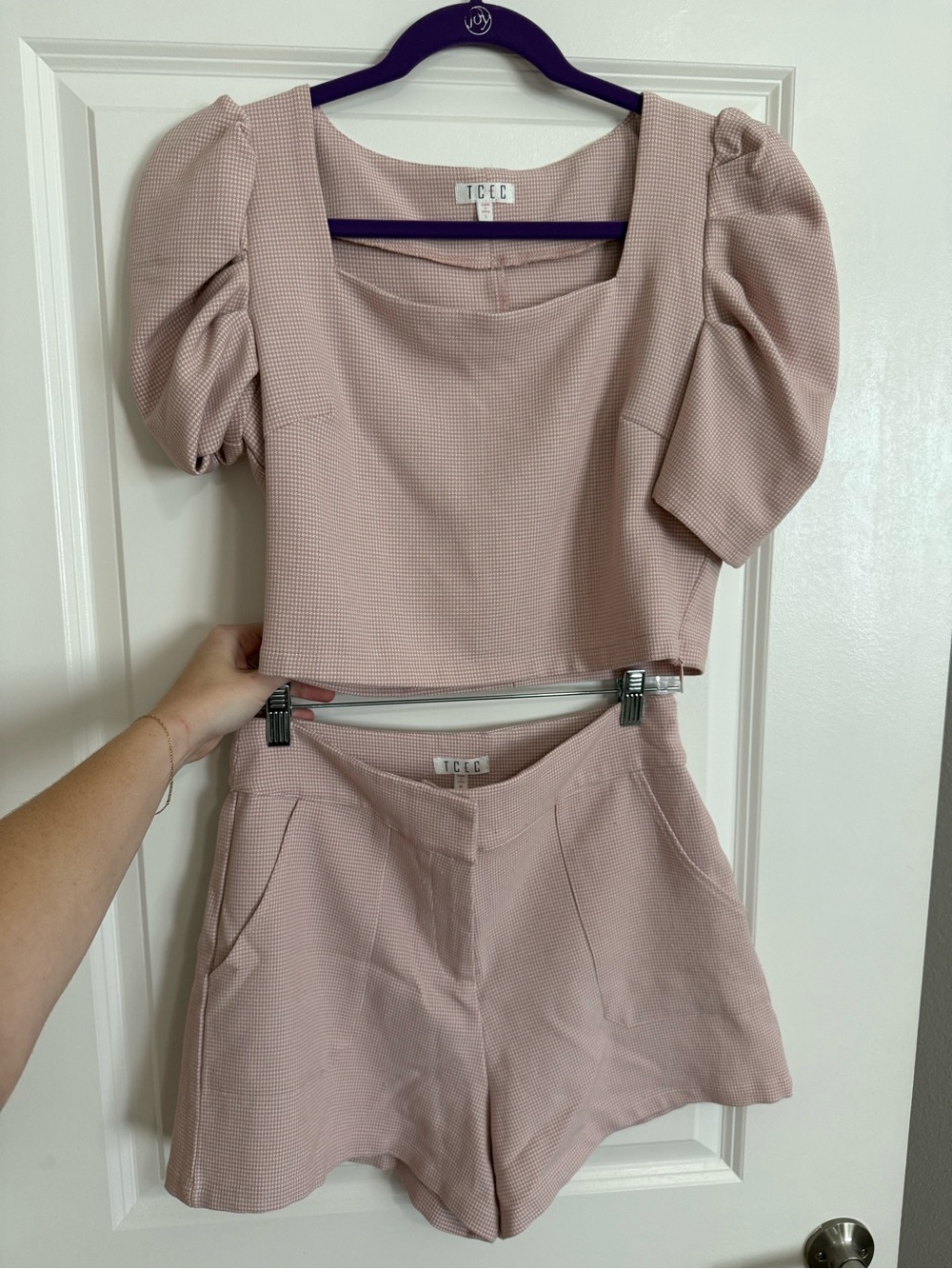 TCEC Blush Pink Puff-Sleeve Square-Neck Crop Top